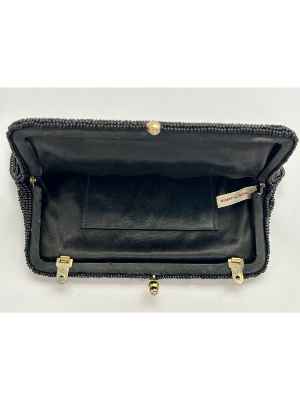 MCM Art Deco Glam Black Beaded Floral Clutch Evening Cocktail Purse Kiss Lock - Picture 7 of 8